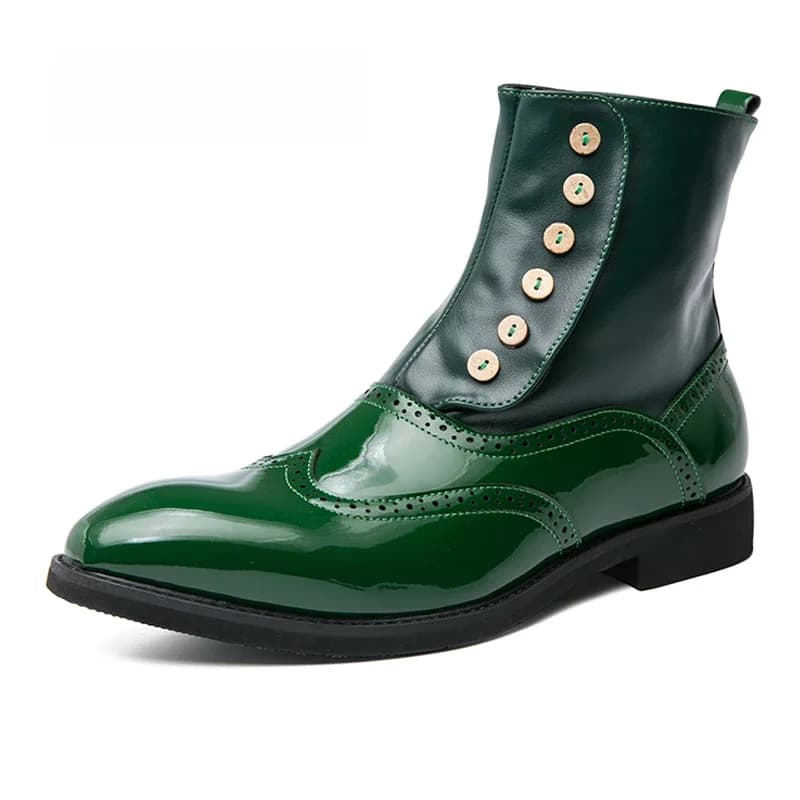 38-46 Men Boots Patent Leather Autumn Fashion Brogue Shoes Comfortable Brand Black Green Safety Gladiator Ankle Flats Cool Gift