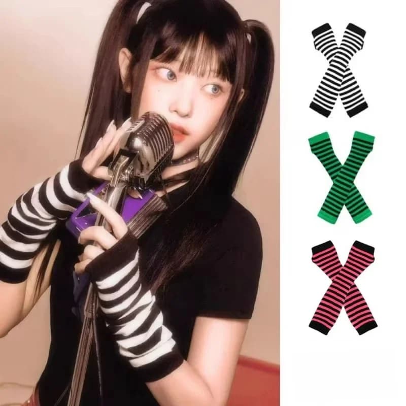 Women's Elbow Gloves Christmas Long Knitted Arm Cover Colorful Striped Long Fingerless Gloves Autumn Winter New Warmer Wristband
