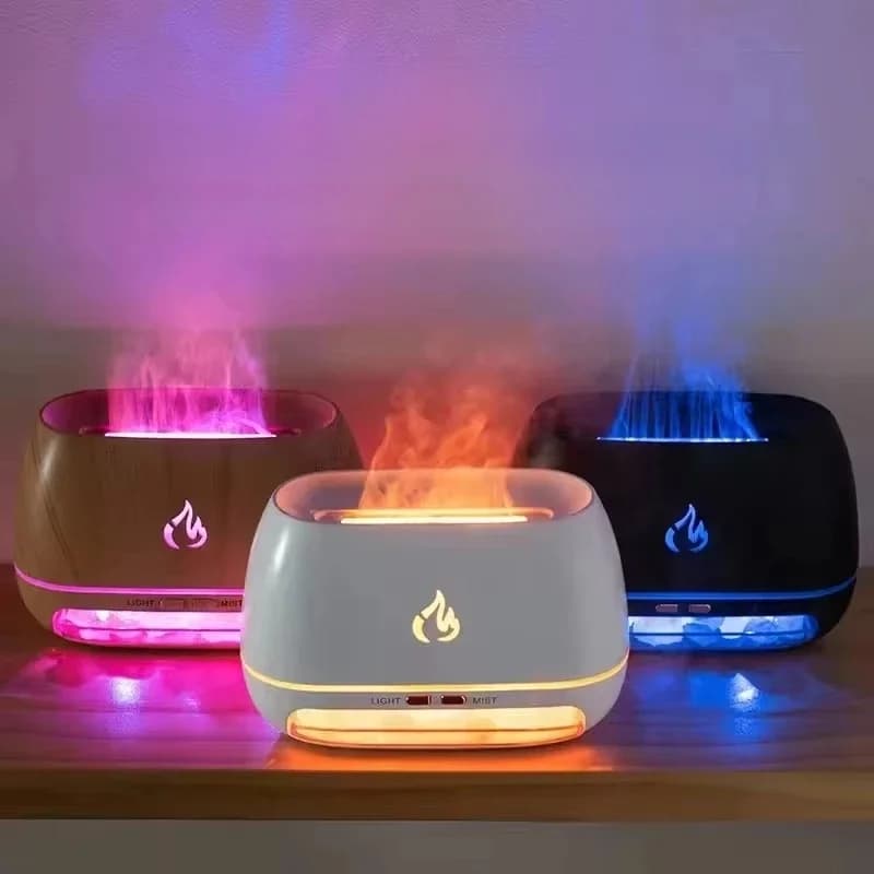 New 3D Flame Fire Aroma Air Humidifier Himalayan Crystal Salt Stone Colorful Night Light Aromatherapy Essential Oil Diffuser