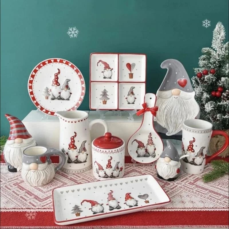 Nordic Santa Claus Dish Embossed Rice Salad Bowl Ceramic Flat Plate Cup Teapot Christmas Tableware Gift