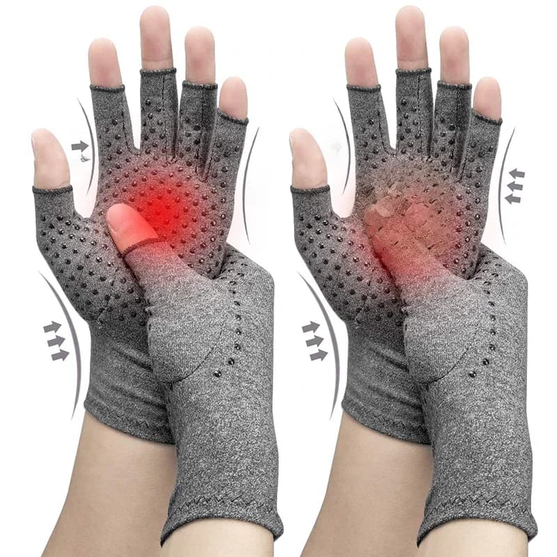 1 Pair Half Finger Compression Gloves Grey Relieve Arthritis Pain Instantly with Anti-Slip Pressure Gloves for Men and Women
