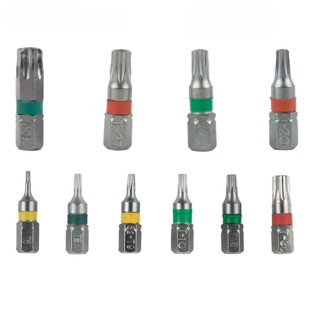 4Pcs 25mm T6-T40 Magnetic Torx Screwdriver Bits Set Electric Screwdriver Head T6/T8/T9/T10/T15/T20/T25/T27/T30/T35/T40 Hand Tool