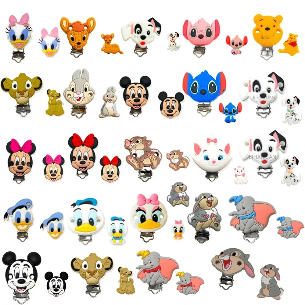 2pcs one set simba marie cat Miss bunny Dumbo Silicone Beads and Pacifier clip Baby Teether Food Grade For Clip Teether