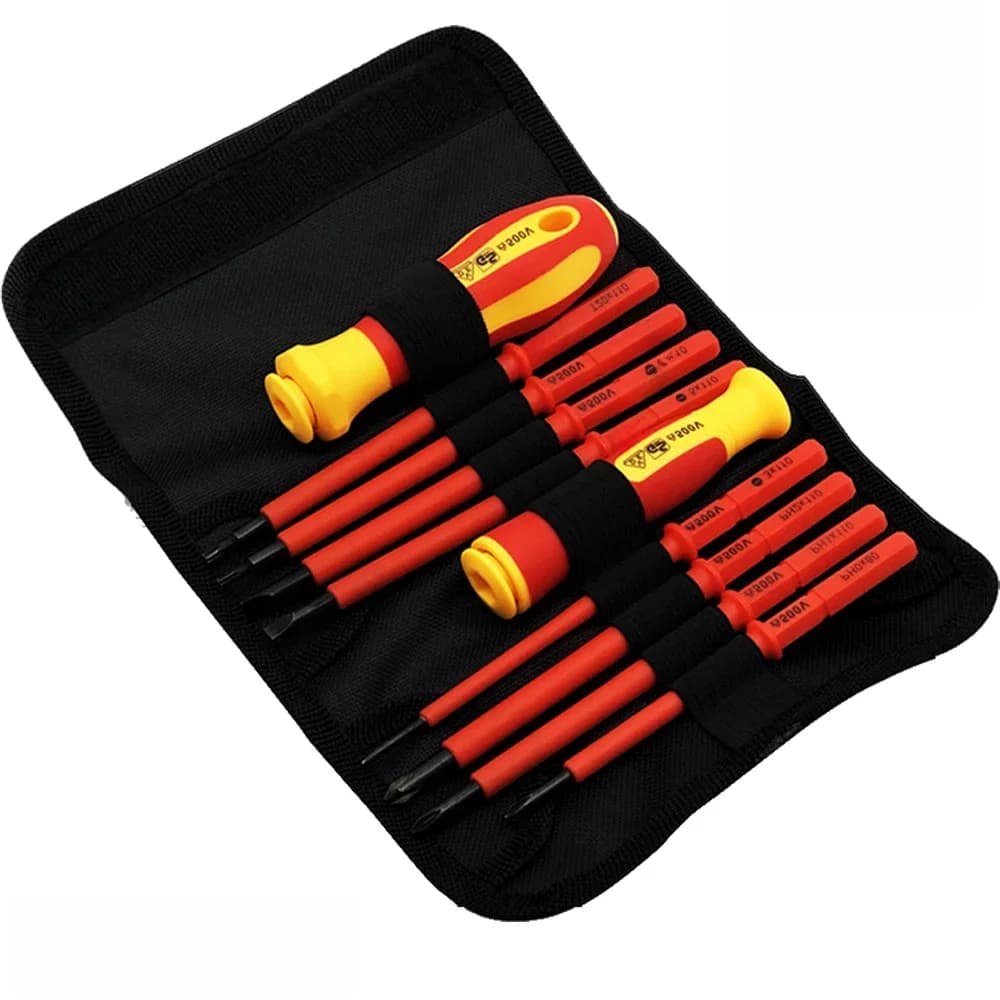 10Pcs Interchangeable Blade VDE Insulated Screwdriver Set with Case Magnetic 500V Home and Professional Use Electricians Tools