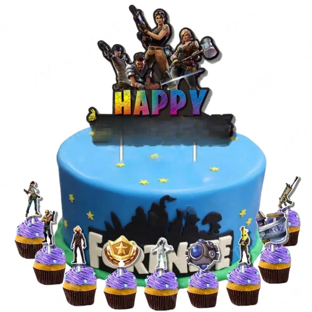16Pcs Shooting Game Fortnition Cake Toppers Cartoon Cupcake Topper For Kids Birthday Party Cake Decorations Baby Shower Supplies