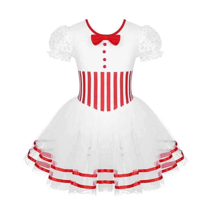 Kids Girls Christmas Ballet Dance Tutu Dress Cute Bow Candy Can Mesh Tutu Elf Costume New Year Carnival Party Fancy Dancewear