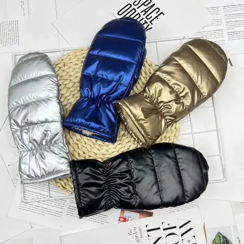 Women Winter Keep Warm Plus Cashmere Full Fingers Mittens Gloves Waterproof Glossy Surface Outdoor Cycling Skiing