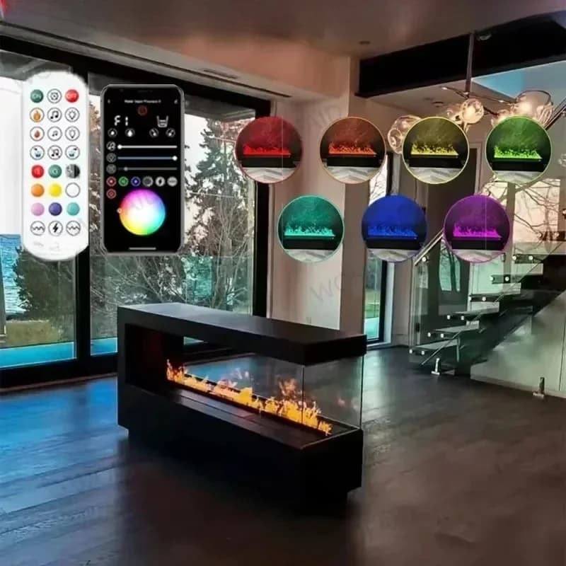 Upgraded LED Electric Fireplace 128 Color Flames Safe Touch APP Remote Controller Fireplace for Living Room/Office