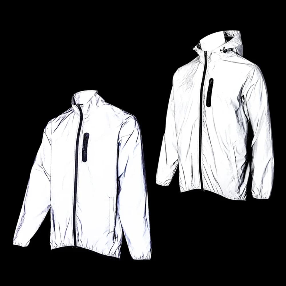 WOSAWE Men's Fully Reflective Jacket Outdoor Lightweight Windbreaker MTB Bike Hooded Rain Jacket Running Fishing Cycling Coat