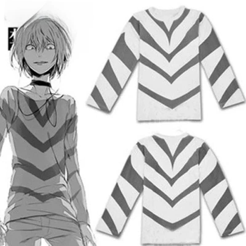 Anime Toaru Majutsu no Index "Scientific Railgun" Accelerator Cosplay Long Sleeve Striped T-shirt Size M-XXL