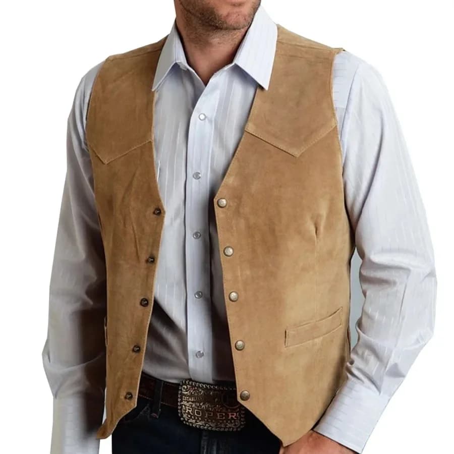 2026 New Men Punk Vests Suede Sleeveless Jackets Cowboy Waistcoat Single Breasted Irregular Men's V-neck Bussiness Jacket
