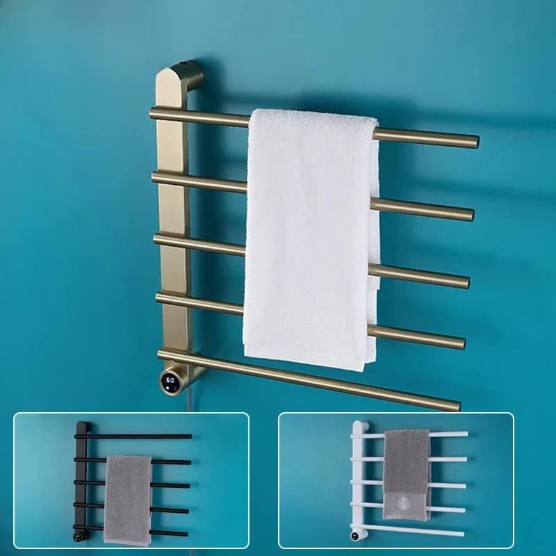 Black/Brushed Gold Electric Towel Rail Bathroom Stainless Steels Heated Towel Rack Smart Temperature Time Control Towel Warmer
