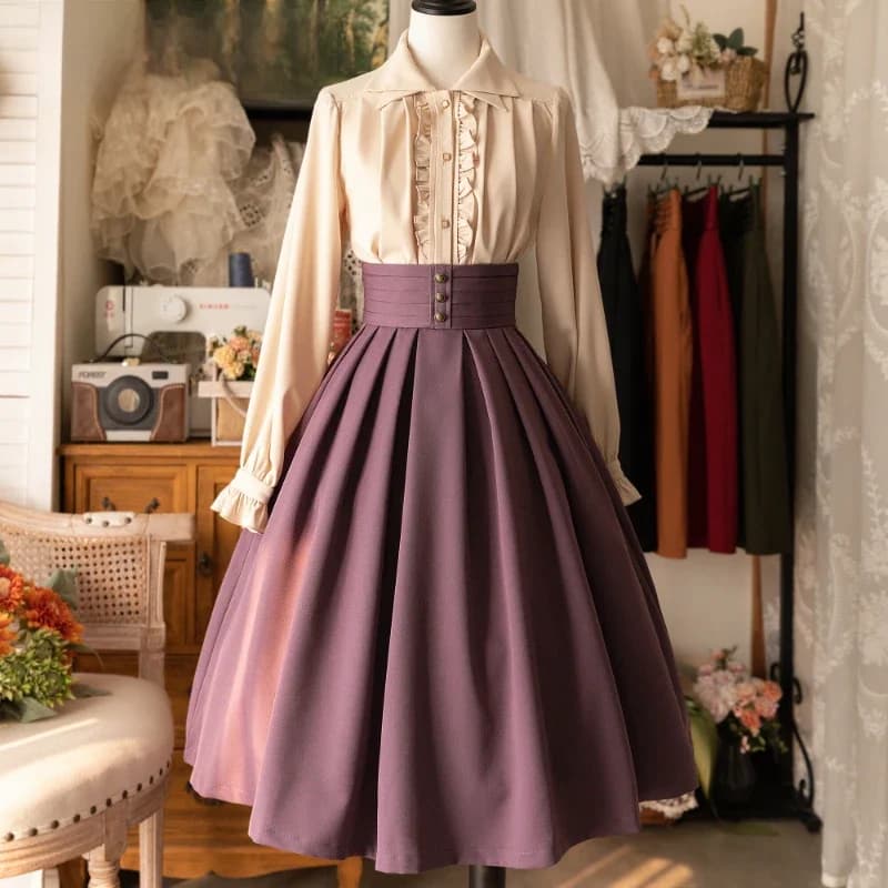 Spring Fall Women's High Waisted Pleated Skirt Original Design Elegant Classic Solid Color Female Long A-line Skirts