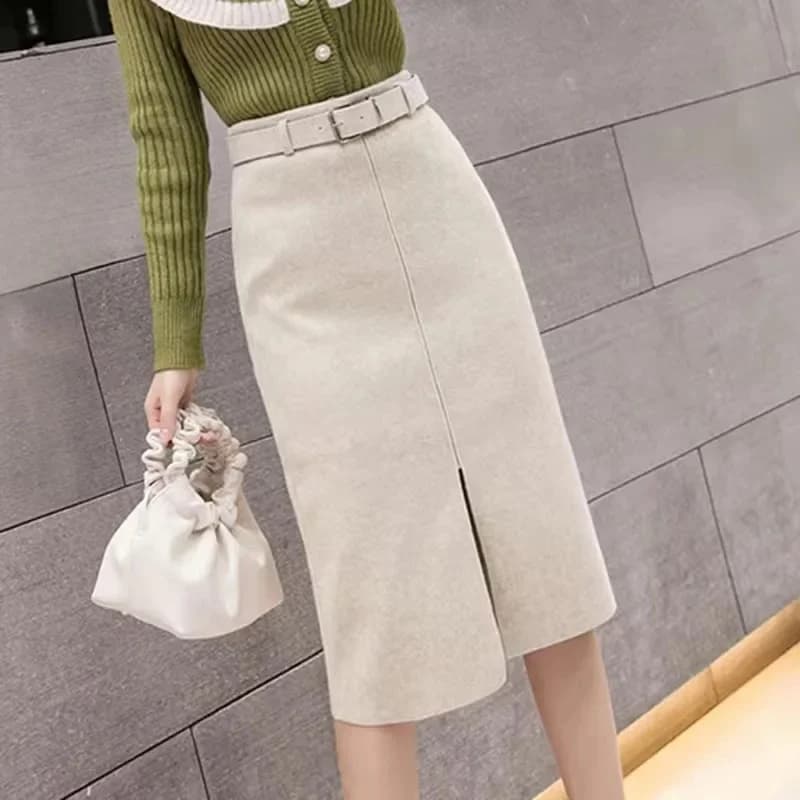 Streetwear Winter Skirts Women 2023 Split Korean Style Elegant Skirt Black High Waist Casual Office Ladies Skirt Clothes Bottoms