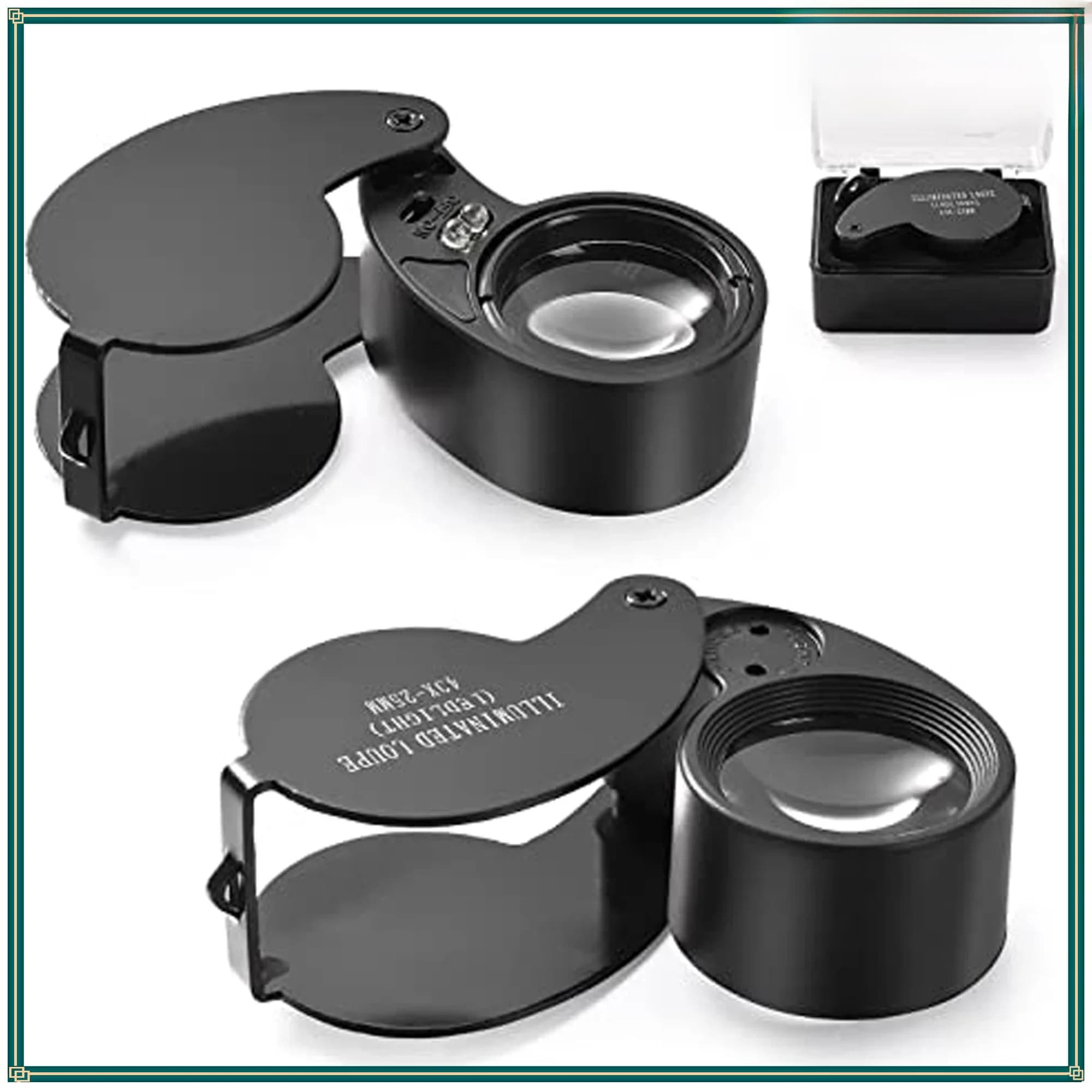 40X Magnifying Glass Jewelers Loupe Pocket Folding Magnifier With Light For Watch Coins Stamps Gems Jewelry Diamond Identifying