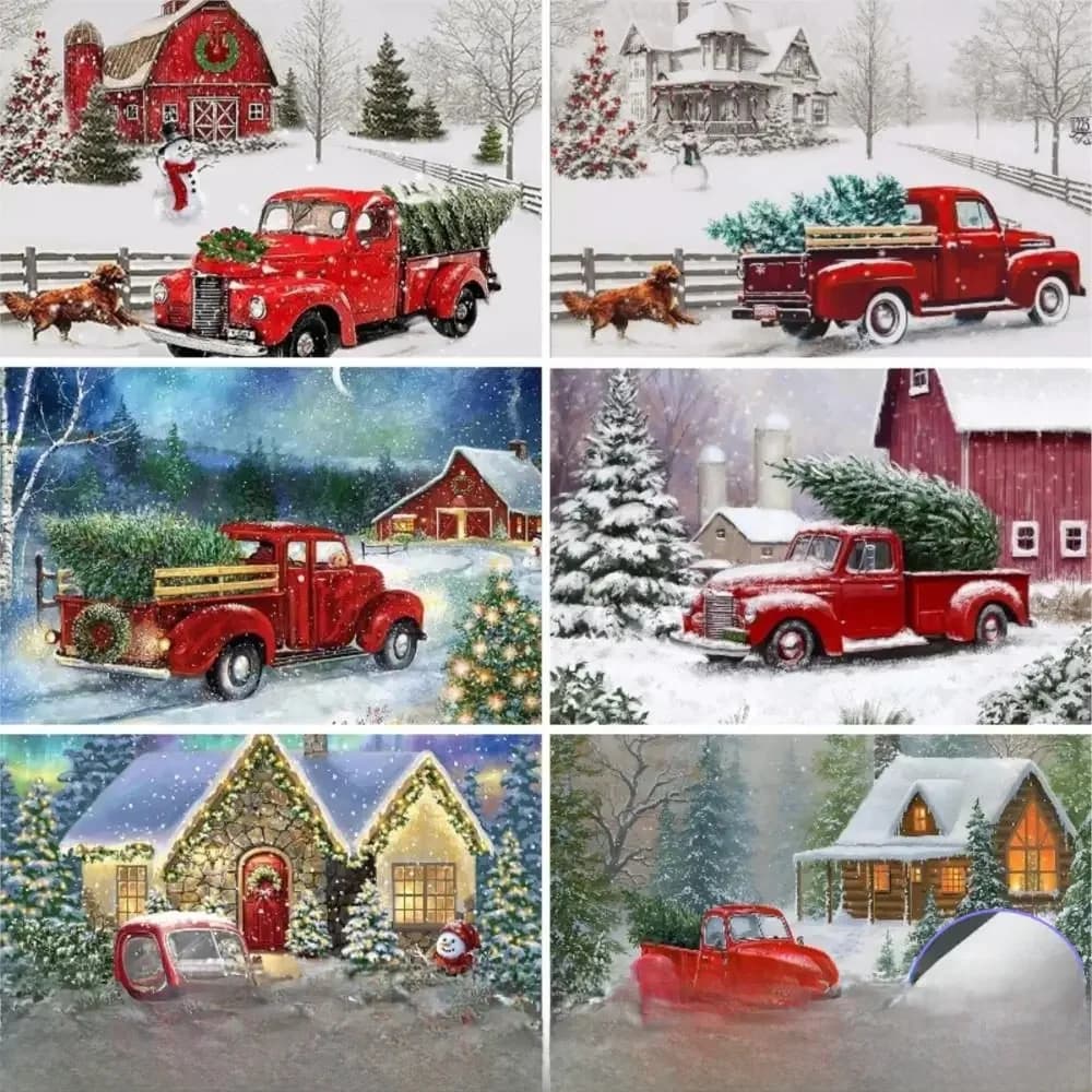 Christmas Red Trucks And Snow Cabin Cottage DIY Diamond Painting Cross Stitch Kit Needlework Diamond Mosaic Embroidery New