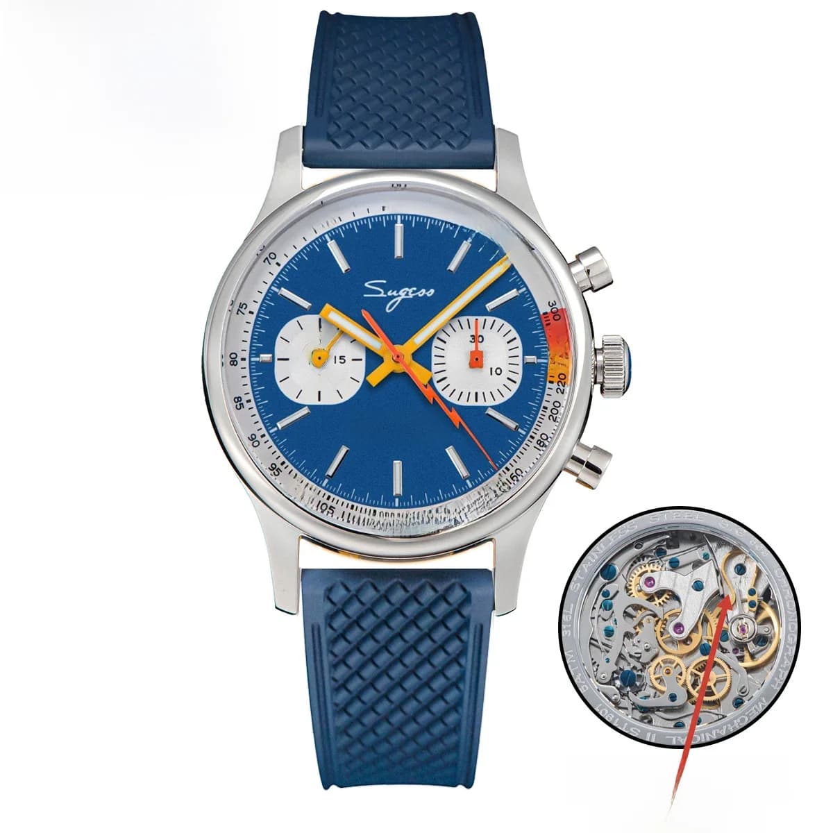 Sugess Pilot Watch with Seagull Movement Swanneck Wristwatch Mechanical Chronograph Sappire Crystal Military Limited Racing 1963
