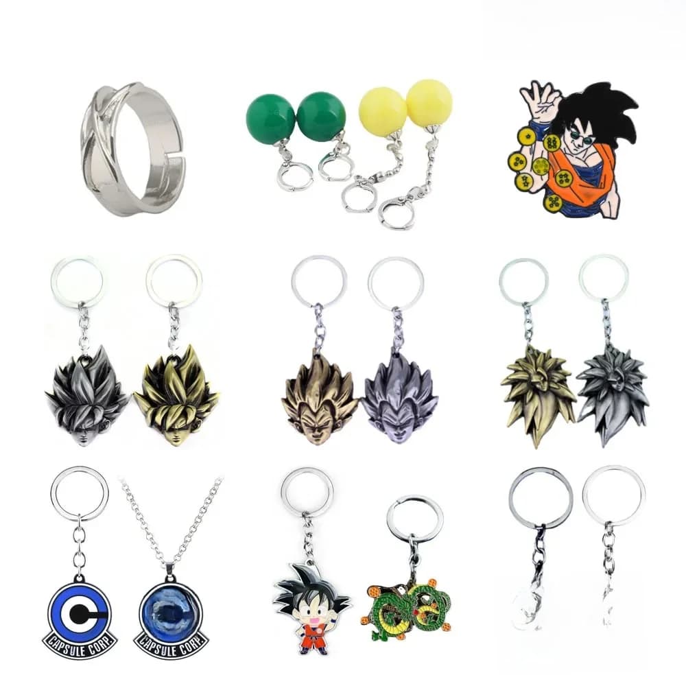 Anime Dragon Ball Z Keychains Super Saiyan Son Goku Black Vegeta Shenron Trunks Gogeta Metal Keyrings Earrings Pendants Figure