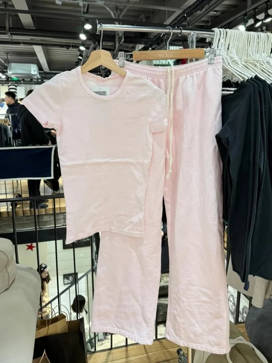 Sweet Pink Basic T-shirt Pant Sets Women New Casual O-neck Short Sleeve Tee+Straight Sweatpant Cute Preppy Style 2 Piece Set Y2K