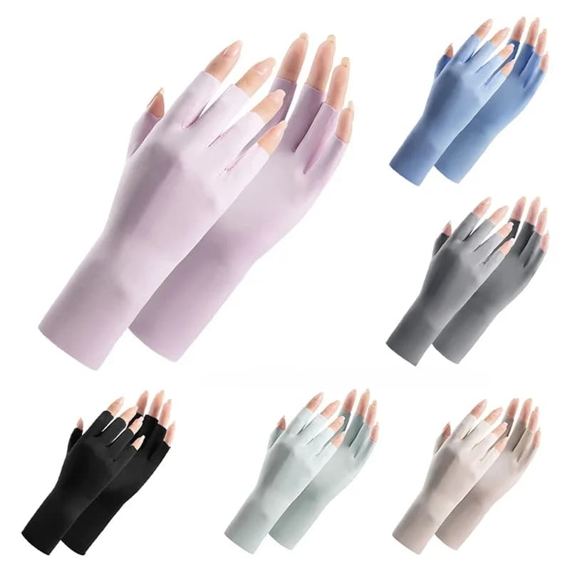 Summer Ice Silk Half Fingers Gloves Anti Uv Radiation Protection Gloves Thin Fingerless Mitten Outdoor Driving Sunscreen Mittens