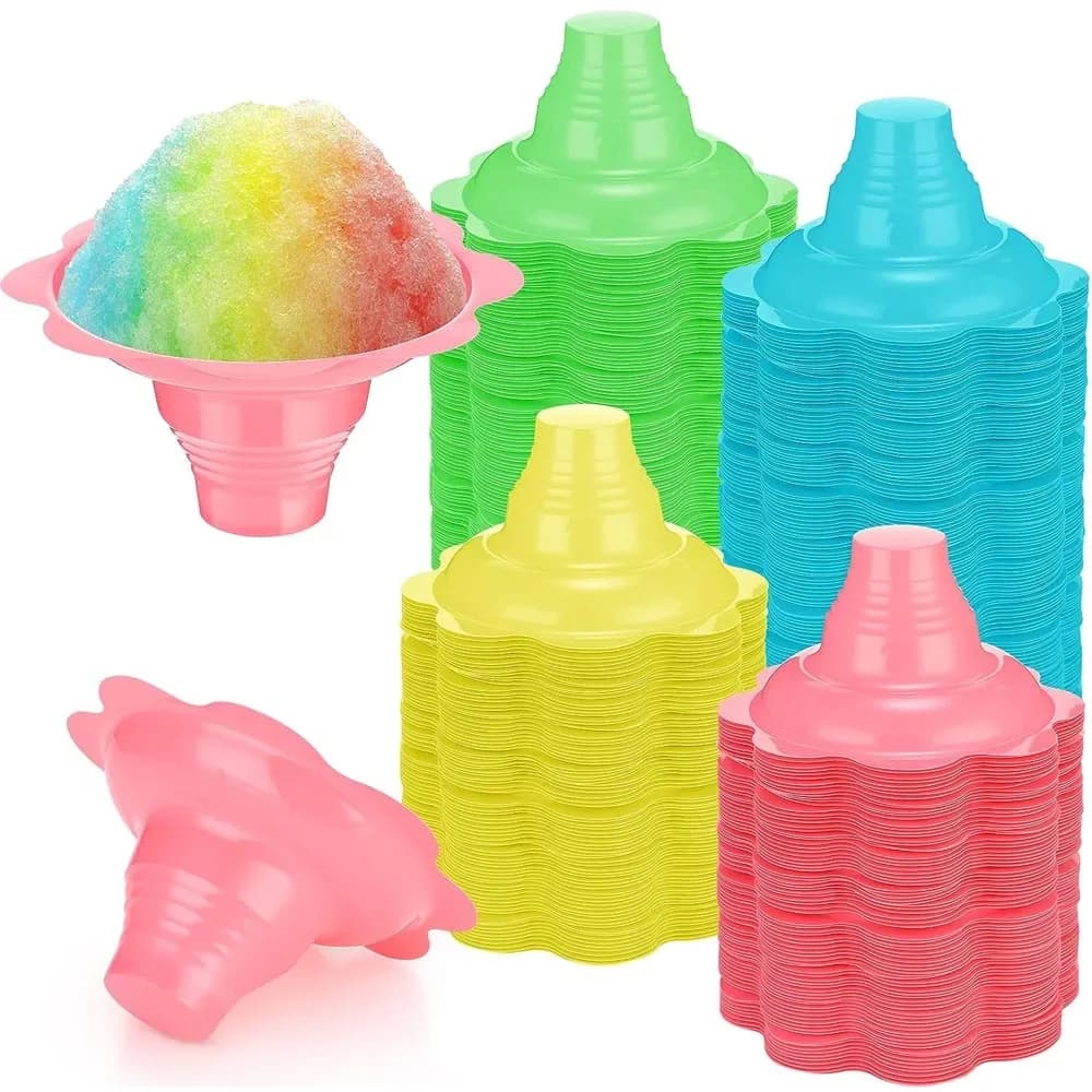 4 oz Colorful Shaved Ice Cups Flower Shaped Snow Cone Cups Small Leak Proof Plastic Slush Snack Ice Cream Bowls for Hawaiian