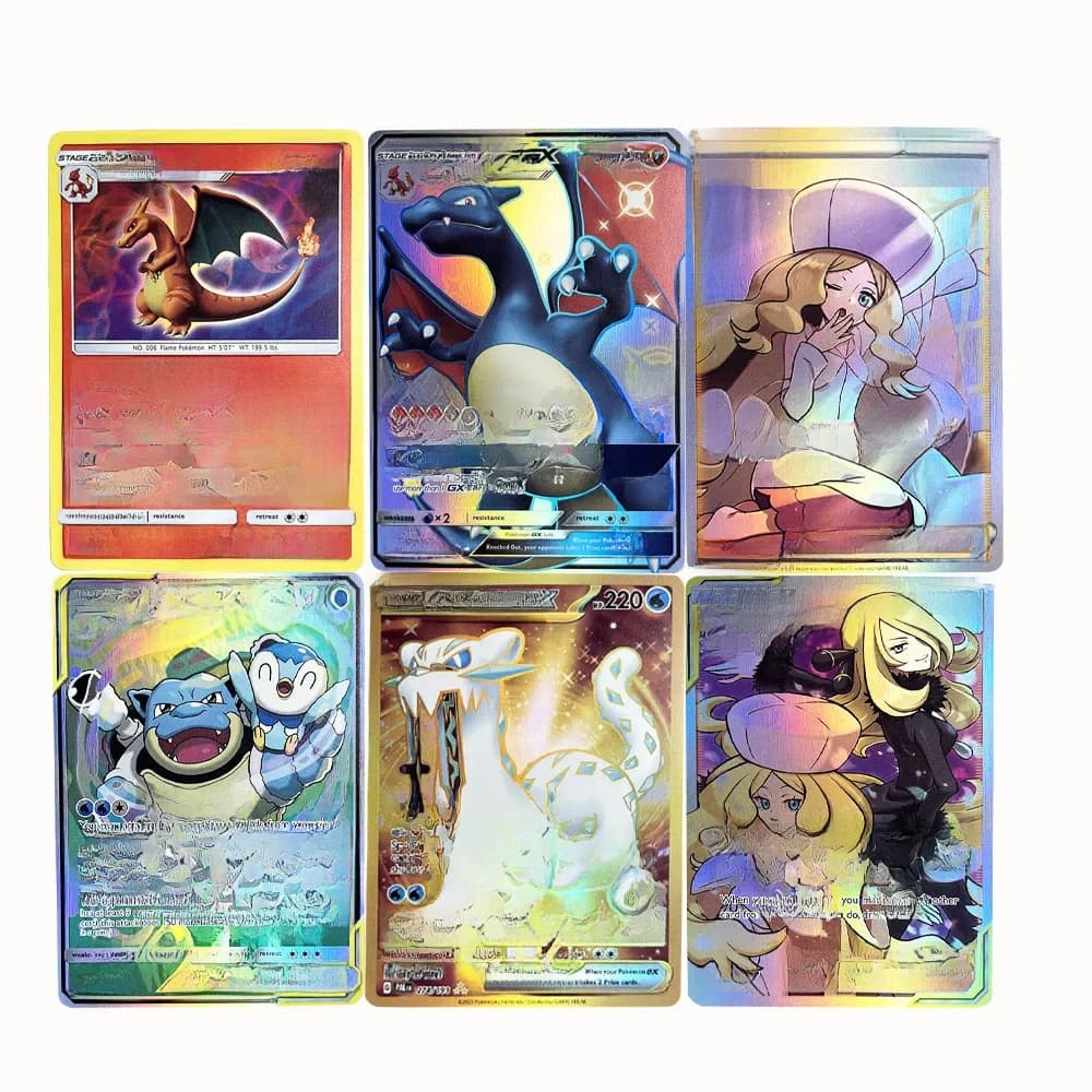 PKMN Cards Sun & Moon Foil Flash Cards Charizard & Braixen lono Entei Game Anime Shining Collection Cards Gift Toys
