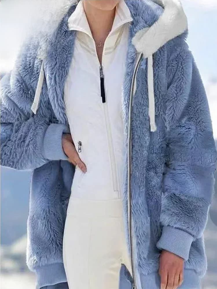 New In Spring  Autumn Loose Plush Zipper Hooded Jacket Women's Coats and Jackets Women's Pink Clothes Winter Jackets Women Tops