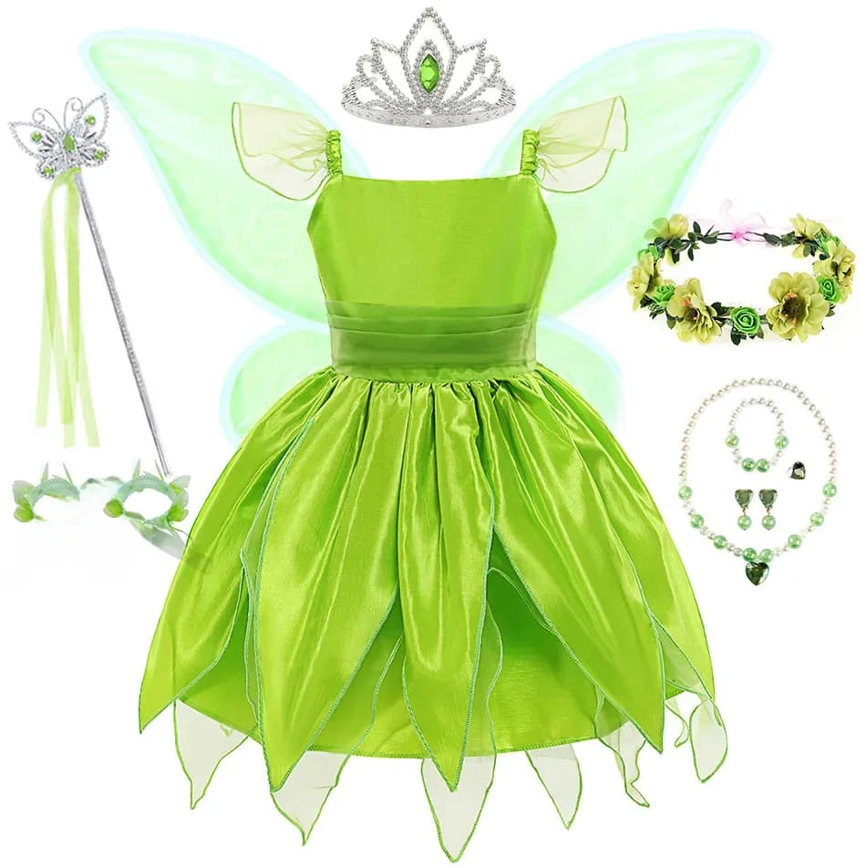 Baby Girls Tinker Bell Dress Summer Forest Fairy Costume Kids Elf Cosplay Clothes Child Kindergarten Carnival Role Playing Sets