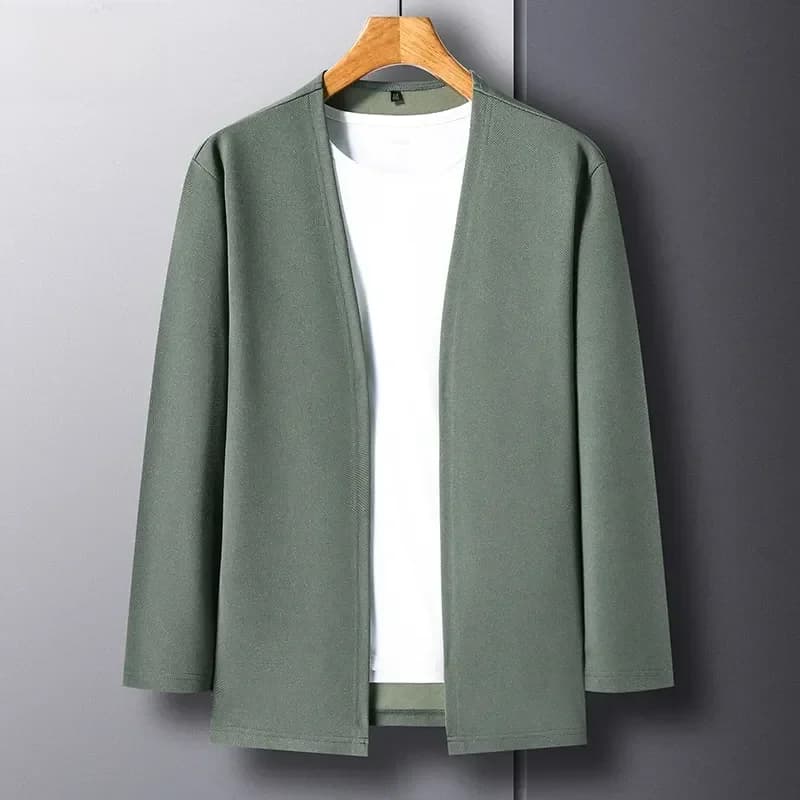 New Men's Casual Solid Color Long Sleeved Cardigan Cloak Spring and Autumn Fashionable Comfortable Top