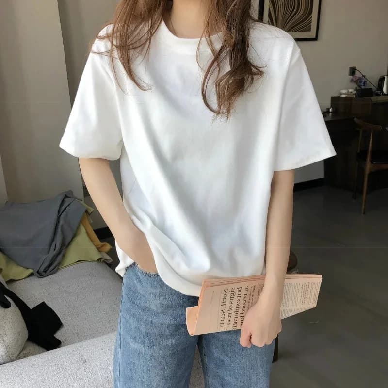 Summer 2026 Women's White Loose Short Sleeve T-Shirt Base Layer Top Inner Wear Commute Style Korean Version Polyester Fiber