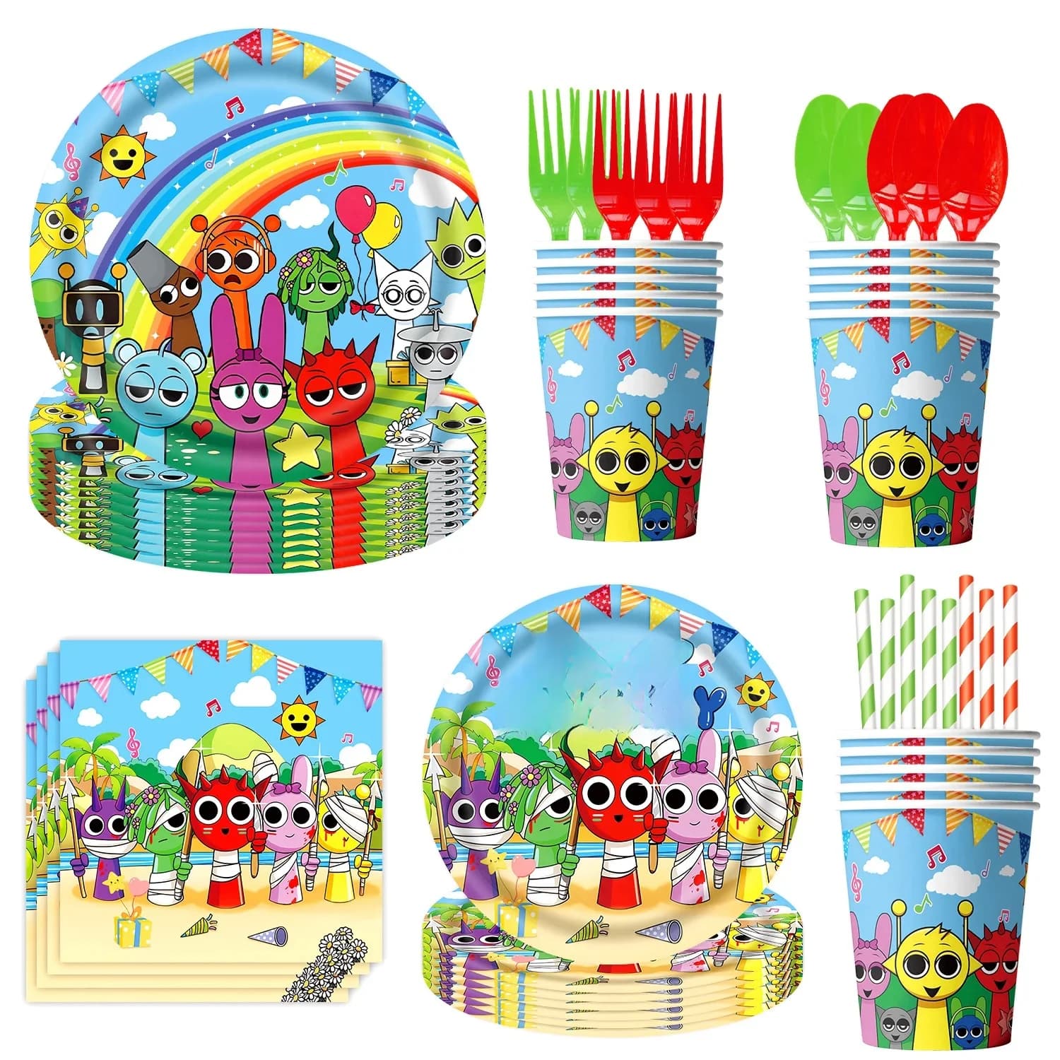 New Incredibox Sprunki Birthday Party Decoration Tableware Set Sprunki Cup Plate Tablecloth Split Sales Sprunki Party Supplies