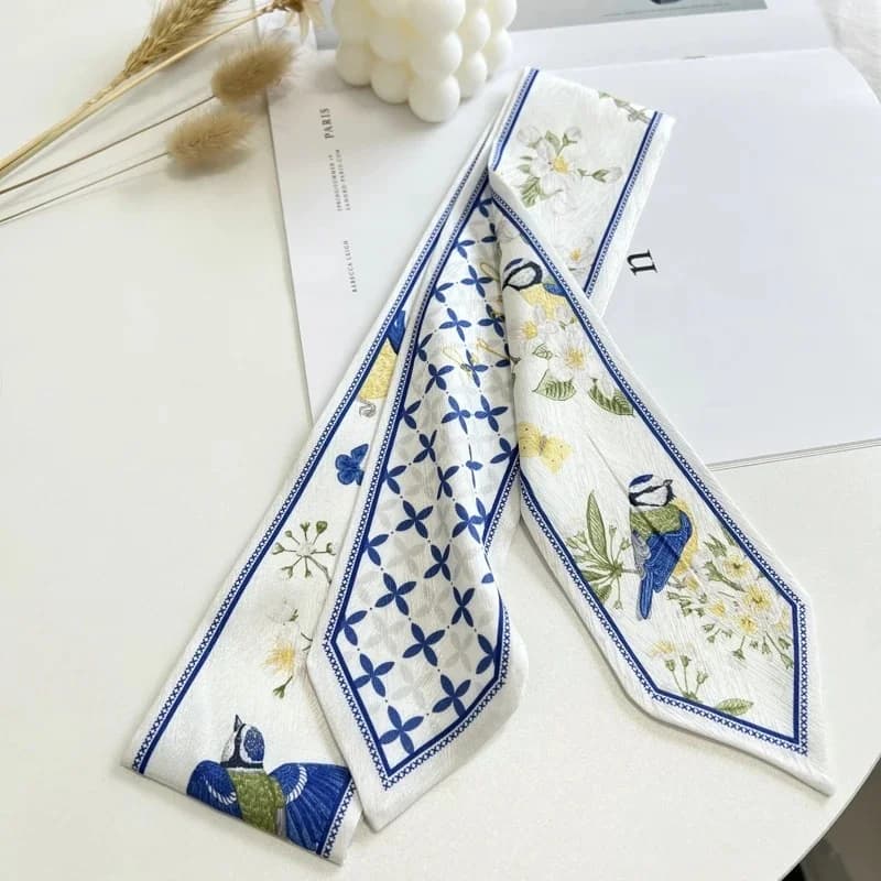 Floret Printed Hairband Silk Satin Bag Scarf For Women Skinny Long Wrist Ribbon Neck Scarves Fashion Hair Scarfs For Women