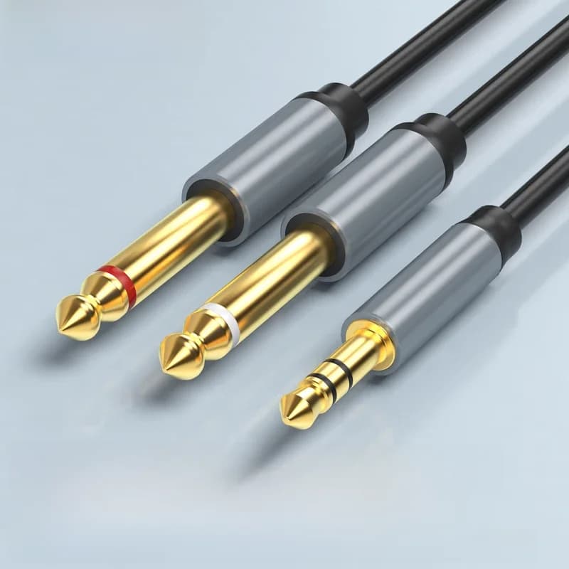 3.5mm 1/8" TRS to Dual 6.5mm 1/4" TS Mono Stereo Y-Cable Splitter Cord AUX Audio Speaker Adapter for iPhone Guitar