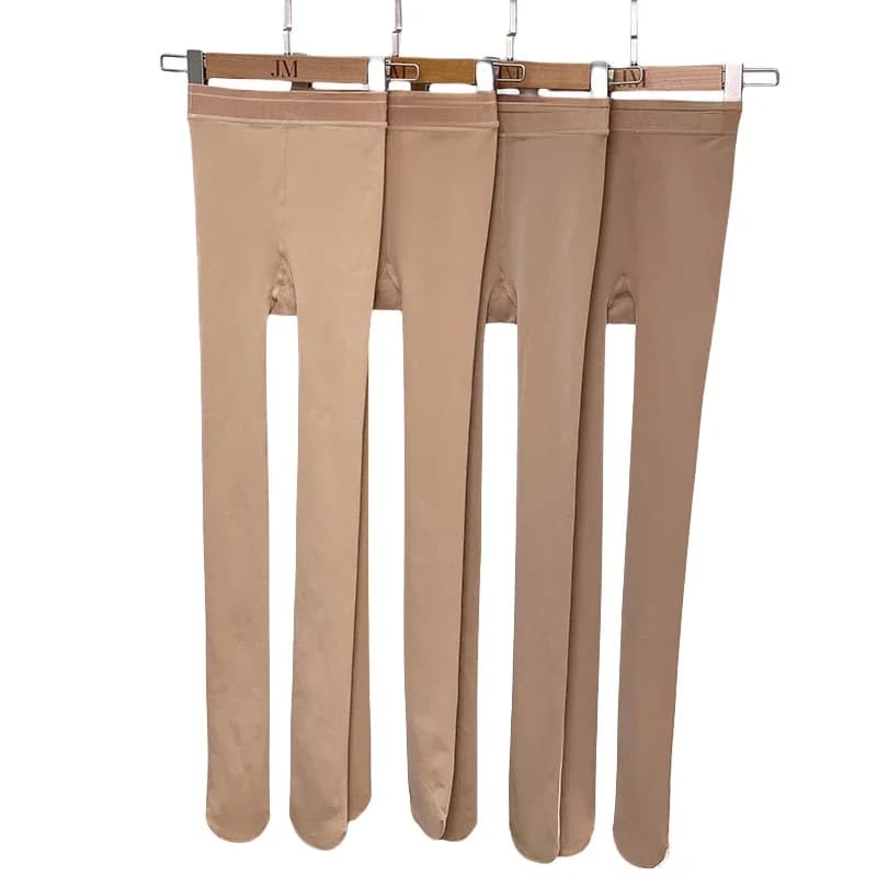 2026 Spring Fall No Fleece Single Layer Aqua Tights Women Letter Woven Waist Hydrating Tights Fake Bare Leg Slim Compress Pants