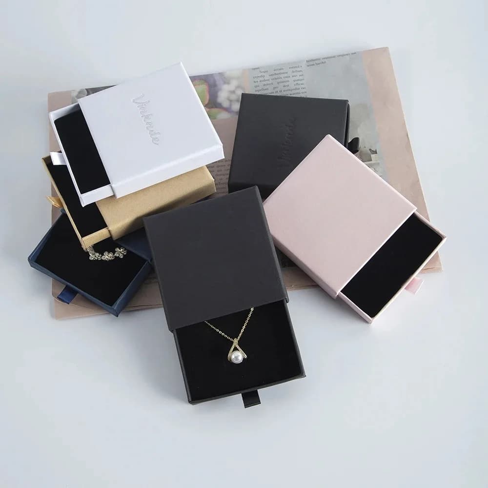 100pcs Thin Kraft Paper Drawer Travel Jewelry Packaging Box Custom Logo Necklace Bracelet Earring Storage Organizer Case Boxes