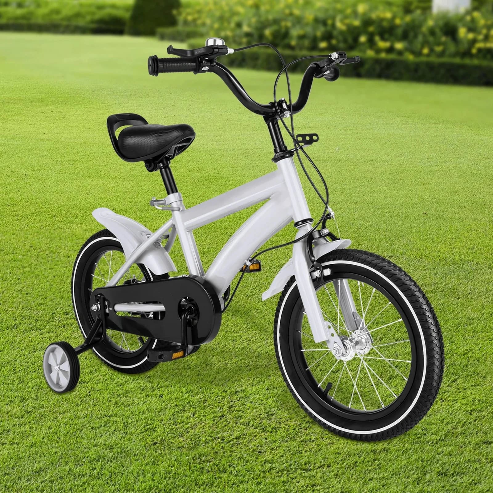14inch Children's Bicycle with Training Wheel for 2-5 Year-Old Boys and Girls, Height Adjustable Kids Bike White/Yellow/Red/Blue