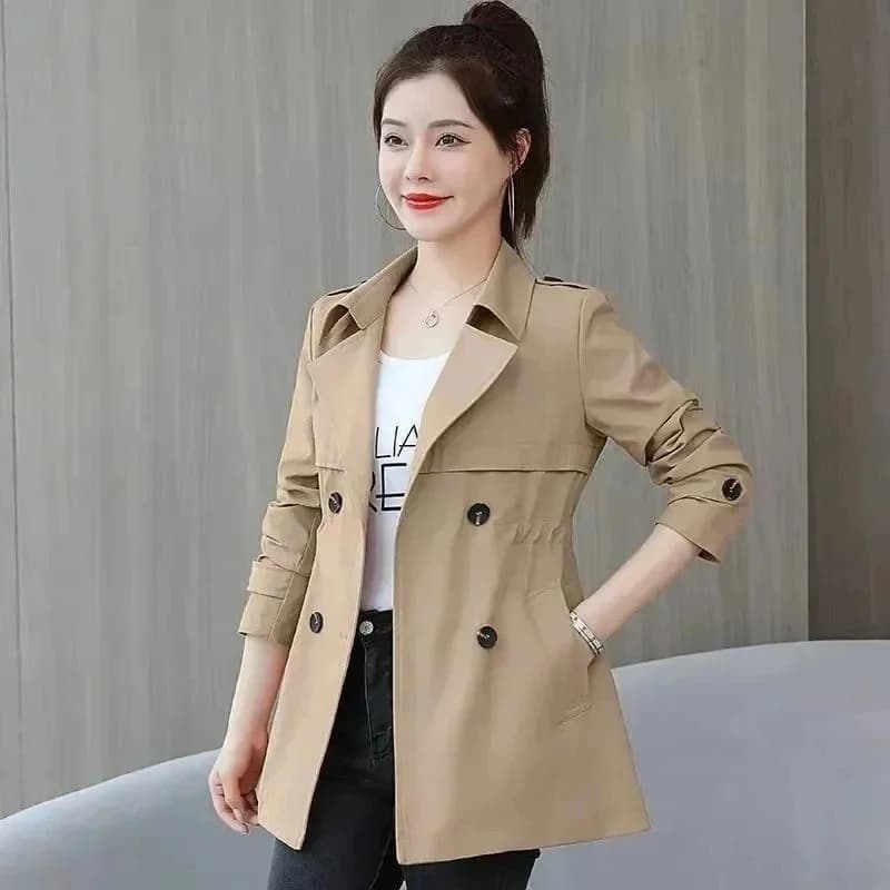 New Women's Trench Coats Spring Autumn Jackets Lined Casual Coat Suit Collar Women Korean Fashion Women's Jacket 2025 Slim Pink
