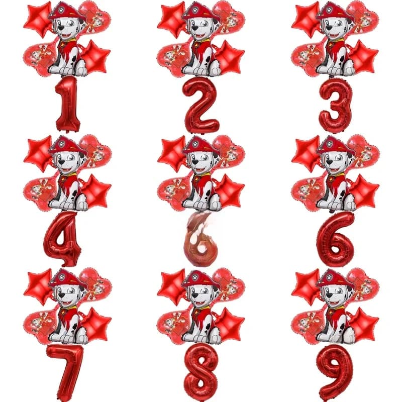 6Pcs Cartoon Paw Patrol Marshall Theme Foil Balloon Number Balloon Childrens Birthday Party Decoration Baby Gift Party Balloon