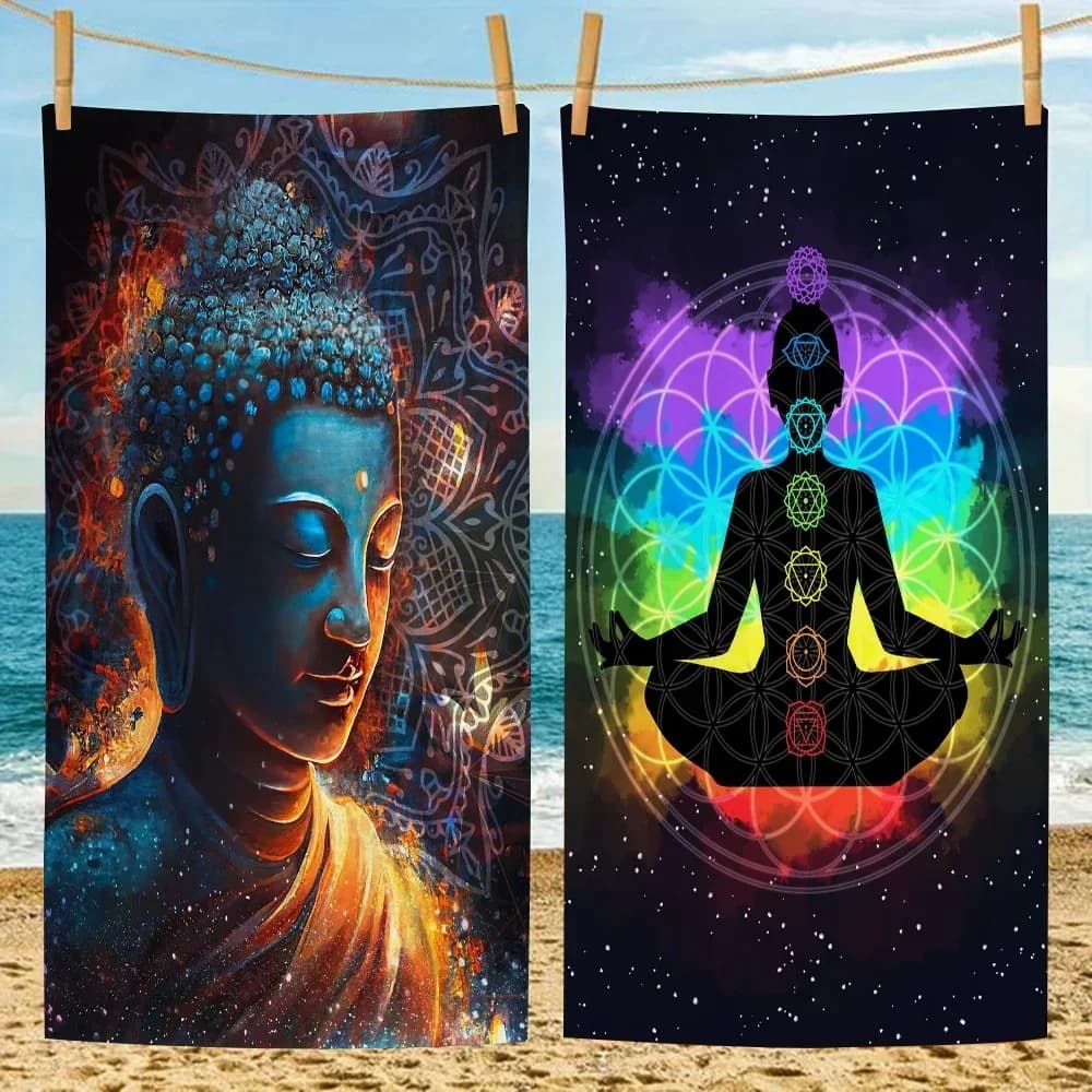 Indian Buddha Statue Meditation Chakra Microfiber Beach Towel Absorbent Quick dry Yoga Swimming Resort Mountain Climbing Towel
