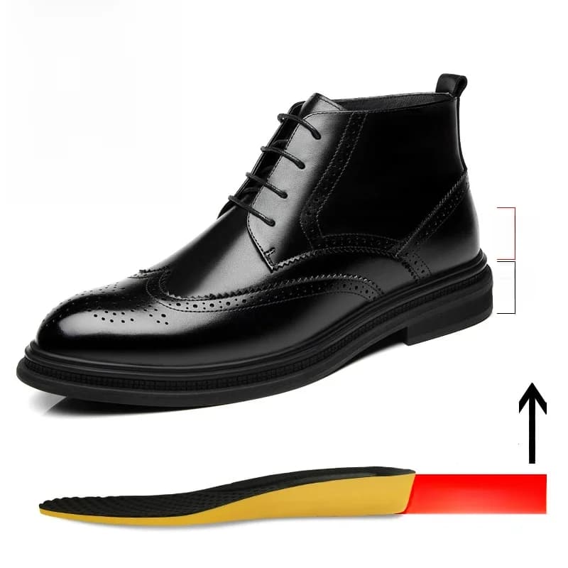 Autumn Winter Man Platform Boots Warm Height Increasing Boots Men Brogues Leather Shoes High Heel Shoes Male Elevator Boots