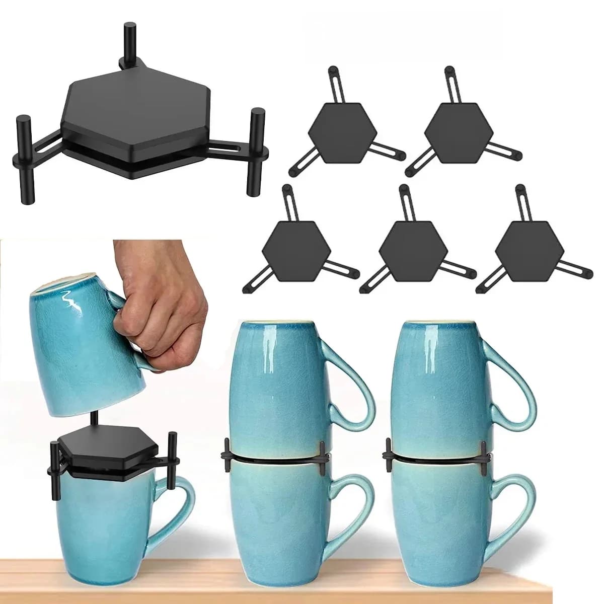 6/12Pcs Coffee Mug Storage Holder Adjustable Desktop Cup Organizer Shelf Kitchen Cabinet Stackable Coffee Cup Organizer
