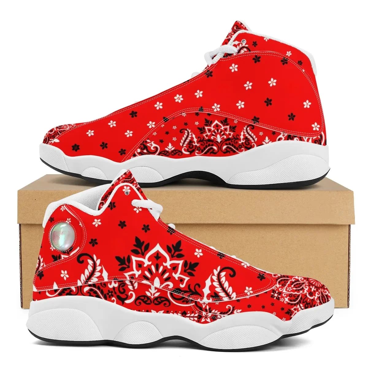 Print On Demand Custom Sneaker Red Bay Packers Bandana Paisley Print Men's Basketball Sneaker Packers team printing 35-48 Size
