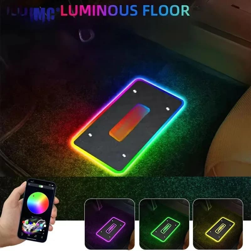 Symphony Car Foot Mat Ambient Light Welcome Logo App Control RGB Led Acrylic Car Interior Decorative Atmosphere Neon Lamp