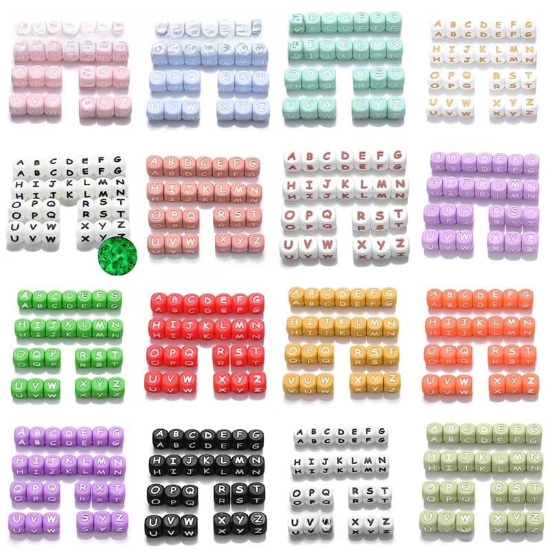 26Pcs Silicone Letter Beads 12mm Colorful Alphabet Silicone Chewing Bead for Pacifier Clip Chain Teether Accessories BPA Free