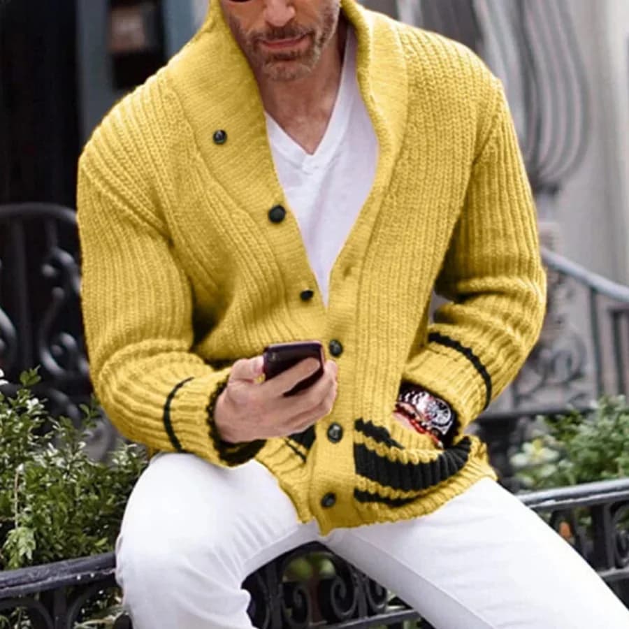 2026 Autumn Winter Men Knitted Sweaters Warm Coats Men's Streetwear Single Breasted Top Cardigan Yellow Red Solid Sweater Male