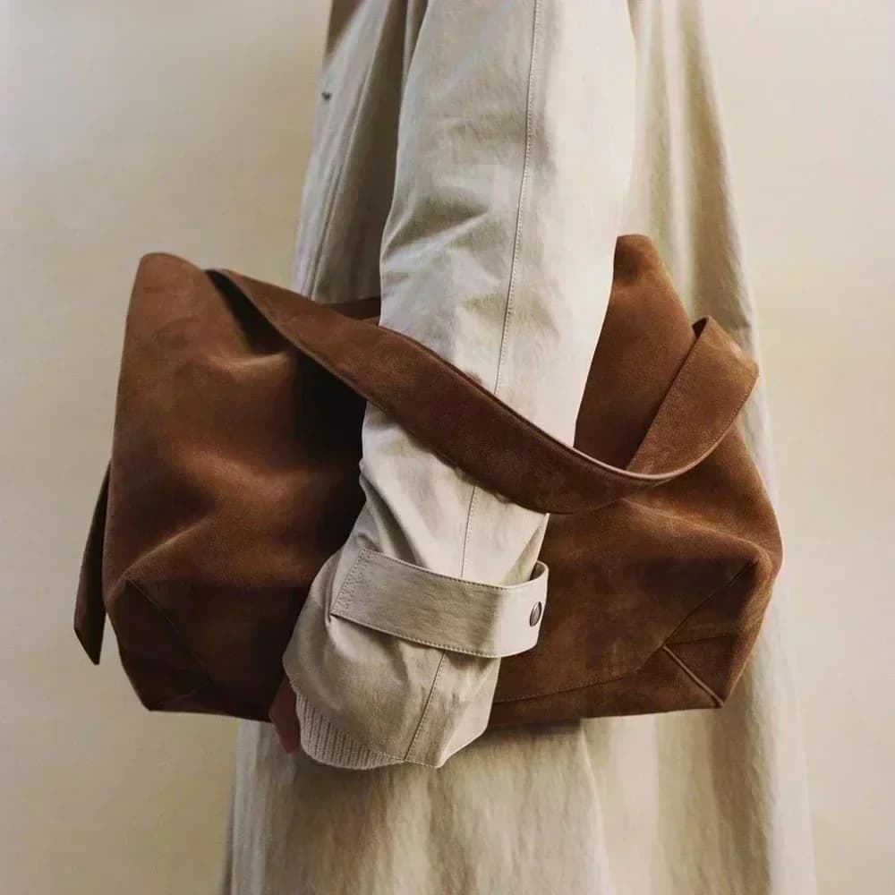 Motingsome Oversize Women Bag Luxury Suede Leather Winter Bags Frosted Cow Skin Handbag and Purses Retro Lady Tote 2024 New