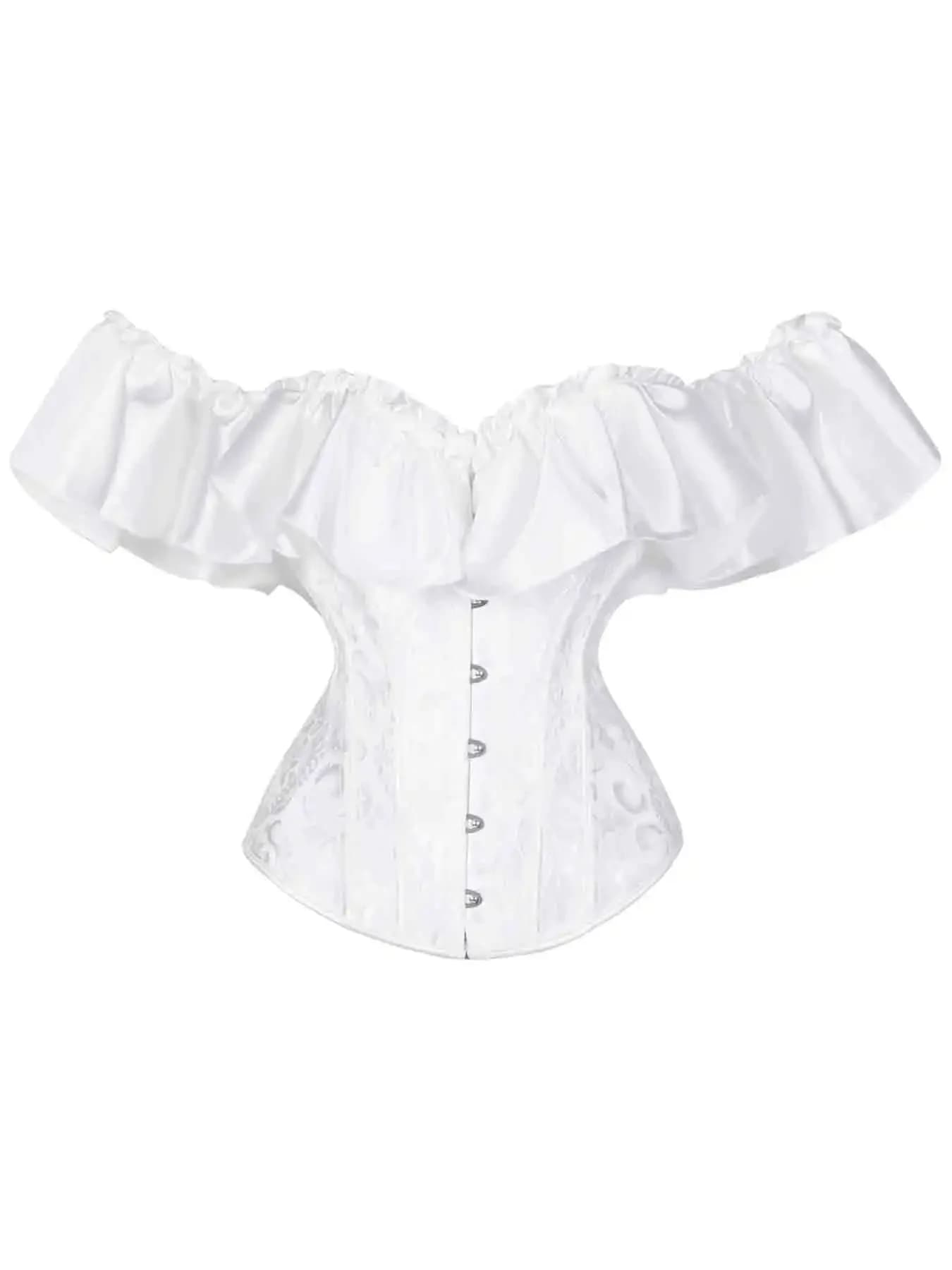 Chest corset with satin ruffled sleeves and waist-tightening palace corset at the back of the shoulder.