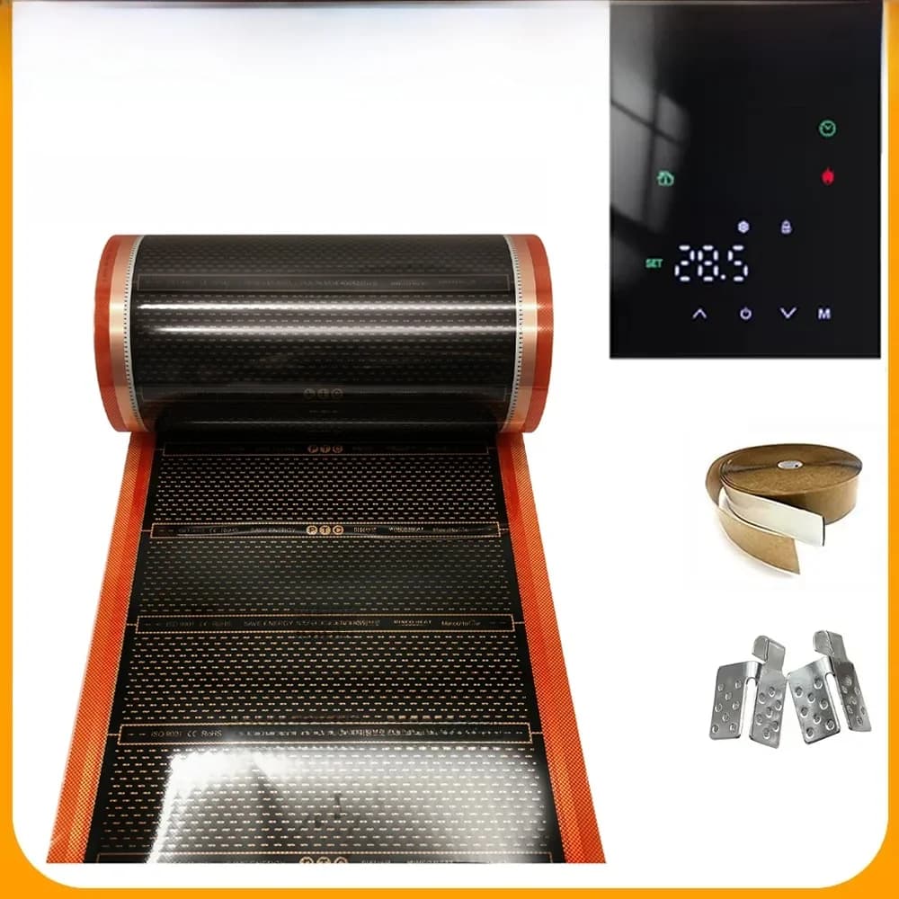 Infrared Graphene Underfloor Heating PTC Heating Film 1 ㎡ AC220V 240w/m2 Kits with Smart WiFi Thermostat Clips Insulation Pastes