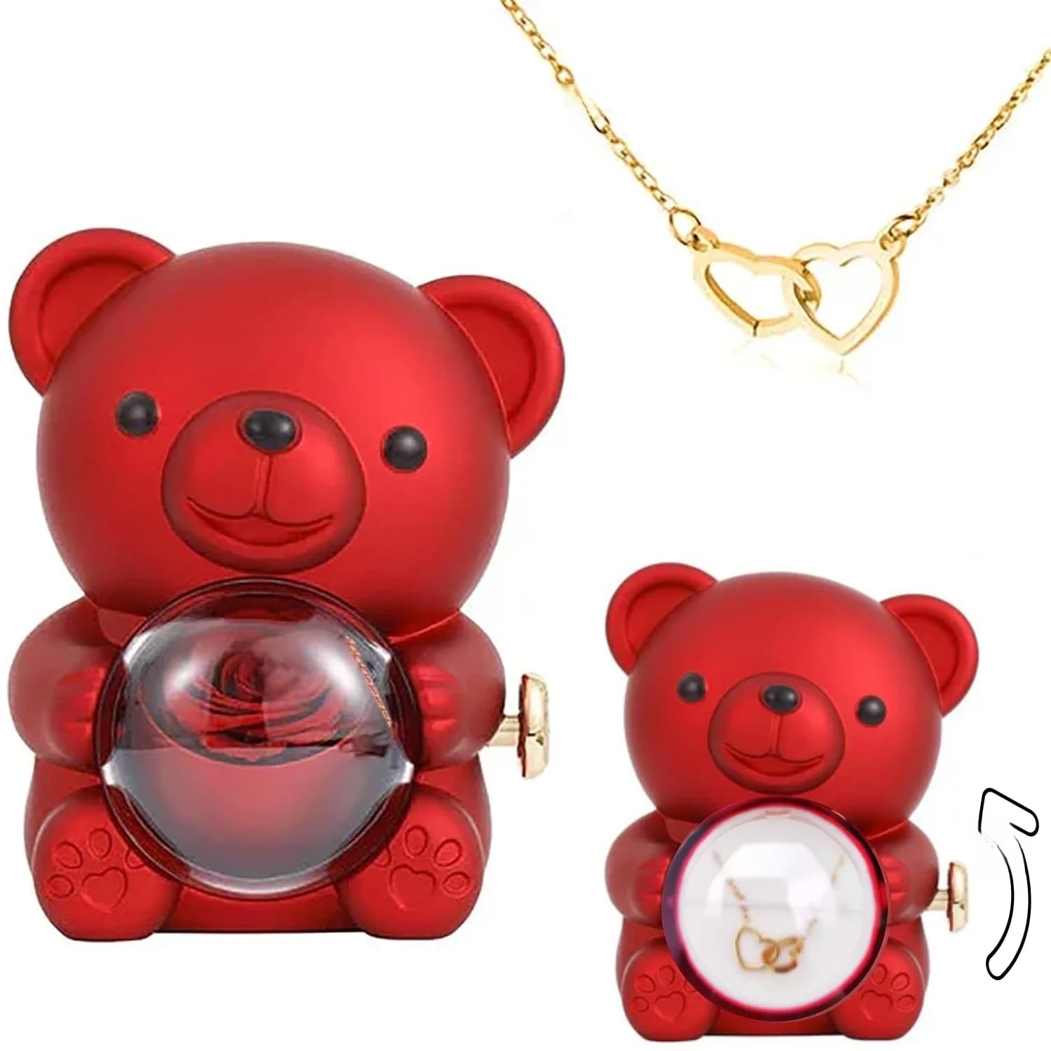 Eternal Rose Bear Gifts Box with Necklace Rotate Rose Jewelry Box Valentine Wedding Storage Christmas Gift for Women Girlfriend