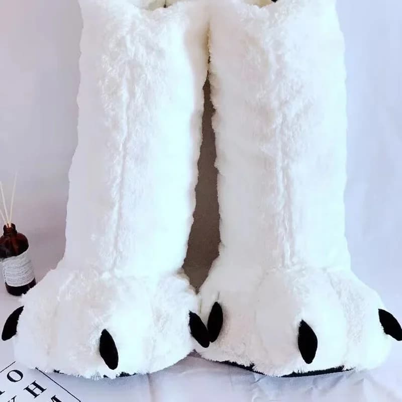 Women 2025 Winter High-top Floor Boots Plush Bear Paw Cotton Shoes Gag With Home Slippers Floor Warm Slippers Floor Cotton Shoes